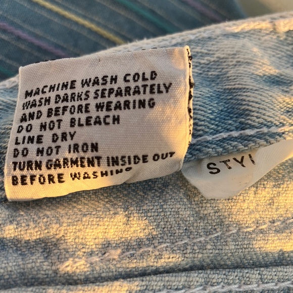 Vintage 80s 90s Acid Wash Denim and Pastel Stripes Knee Length Flowy Skirt - Picture 9 of 9